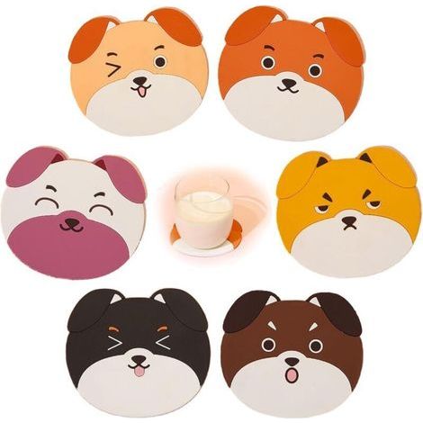 Bunthaus Csparkv 6 Pièces Dessous De Verre, Sous-verres En Silicone Chien, Sous-verres Chiens Mignons, Sous-verres Décoratifs En Verre, Sous-verres Pour Vin, Verres, Tasses À Thé Et Boissons