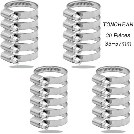 Bunthaus Collier De Serrage Tuyau Réglable 33-57mm Gamme En Acier Inoxydable 304 Assortiment Tuyau Pinces Clips Pour Famille Tuyau D'Eau, Home Gaz, Tube D'Automobiles, Robinet 20 Pièces (12mm)