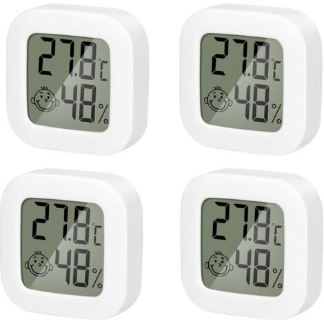 Bunthaus 4 Pack Thermometre Interieur Mini Lcd Thermomètre Hygrometre Haute Précision Température Hygromètre Moniteur Avec Air Icône Confortable Pour Cuisine Chambre De Bébé Serre Entrepôt Bureau