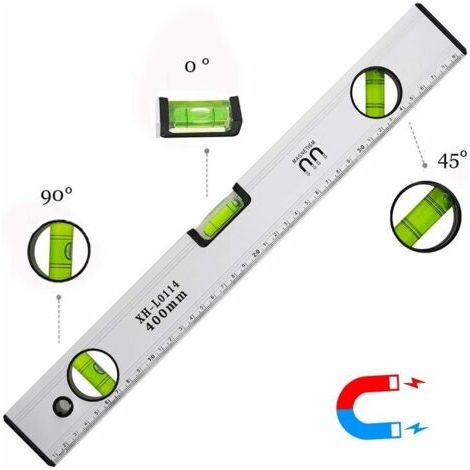 Bunthaus Niveau À Bulle De 40 Cm, Niveau Bulle Magnétique Avec 3 Fioles Haute Visibilité Corps En Aluminium, Embouts Robustes Pour Horizontal Vertical Et 45 °, Précision +/0,5mm Règle Intégrée