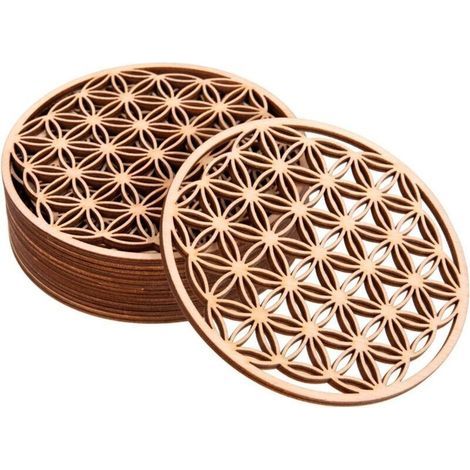 Bunthaus Csparkv Fleur De Vie Dessous De Verre - Sous Verre En Bois Set De 10 Pièces 10x10cm - Fleur De Vie Pour Purification Et Méditation - Symboles Spirituels En Bois