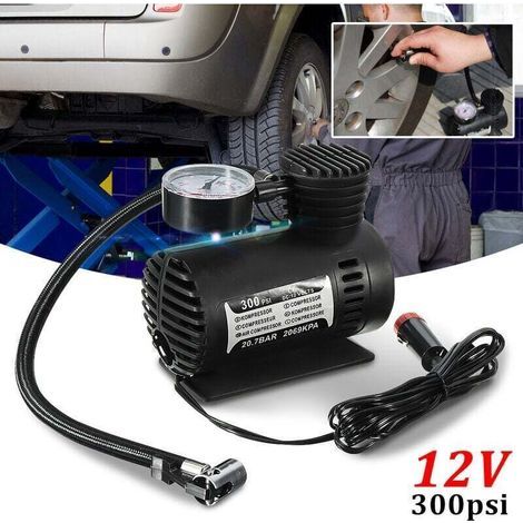 Bunthaus 12v 300psi Voiture Universelle Mini Pompe De Gonflage Électrique Gonfleur D'Air De Pneu Portable Pompe De Compresseur Automatique Pour Voiture Moto Basket-ball Vélo Balle Gonfleur De Pneu Pom