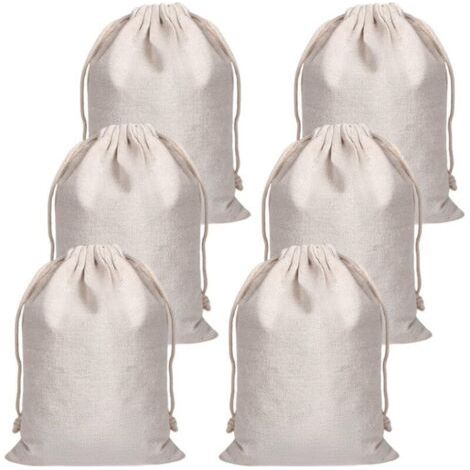 Bunthaus 6 Pièces Pochon Tissu 20x30 Cm,sachet Tissu Avec Cordon,sacs En Coton,pochette Tissus Cadeau,sachet Toile De Jute,sac À Pain En Lin,pochette Bijoux,sacs Réutilisables À Fruits Et Légumes