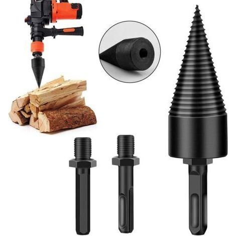 Bunthaus 32mm Forage Bois De Chauffage, Fendeuse De Bûches, Fendeuse À Bois Cône De Vis, Foret Conique Foret À Bois Avec 3 Poignées De Forage, Carré/rond/hexagonal H609