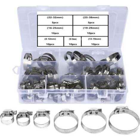 Bunthaus 60 Pièces Colliers De Serrage 7 Tailles 8-38mm Plage Réglable En Acier Inoxydable Serre Joints À Tuyau Pour Fixation Famille Tuyau D'Eau