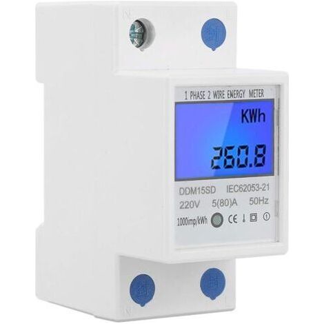 Bunthaus Compteur D'Énergie Domestique Monophasé, Compteur D'Alimentation Numérique Lcd Avec Rail Din Compteur D'Énergie Kwh Lcd Kilowatt-heure Numérique Rétro-éclairage