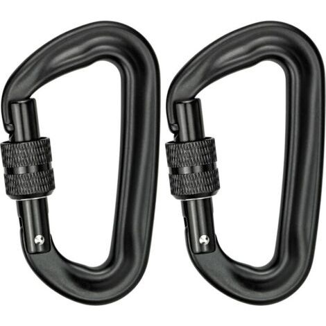 Bunthaus Lntyq 2pcs Mousqueton Escalade 12kn (1200kg) Robustes Mousqueton Aluminium Mousqueton À Verrouillage En Forme De D Pour Hamacs Balançoire De Yoga Camping Porte-clés Chiens De Serrure (noir)