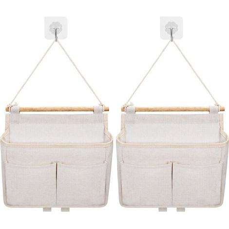 Pair Sac De Rangement Mural, 2pcs Sac À Suspendre Organisateur De Poche (beige)