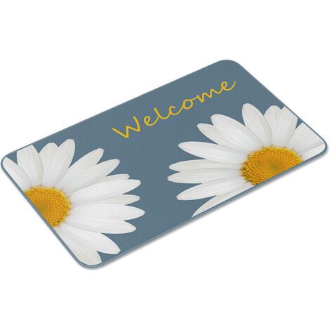 Bunthaus Tapis Décoratif À Motif Marguerites, Tapis De Bain Antidérapant Et Absorbant – Bleu 40 × 60 Cm