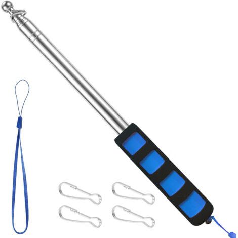 Bunthaus Mât De Drapeau Télescopique 2,5 M Mât De Drapeau Avec 4 Crochets, Mat Pour Drapeau Portatif Pour Guides, Camping, Enseignants, Excursions, Compétitions - Bleu