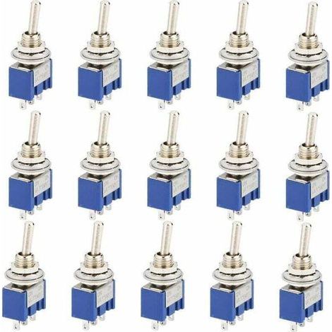 Pair 15 Pièce Mini Interrupteur À Bascule, Ac 125v 6a On-off 3 Broches 2 Position Spdt Interrupteur A Bascule Autobloquant Pour Pièces D'Auto Bleu