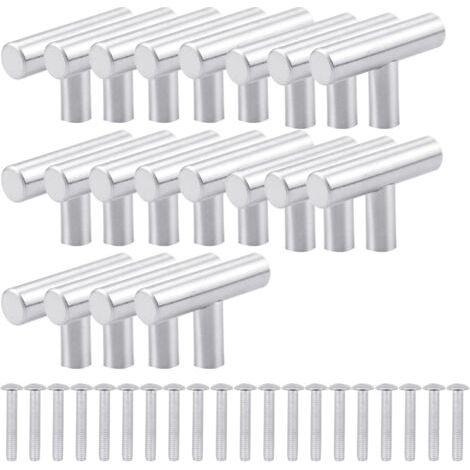 Bunthaus Lot De 20 Poignées De Meubles De Cuisine En Acier Inoxydable Brossé En Forme De T Avec Vis, Boutons De Cuisine En Acier Inoxydable Pour Tiroirs, Placards, Placards, Décoration D'Intérieur (ar