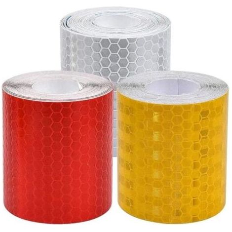 Bunthaus 3 Rouleaux De Ruban Réfléchissant, Autocollante Imperméable Bande Reflechissante, Ruban Réfléchissant De Sécurité Extérieur Rouge Jaune Blanc, Pour Véhicules, Casques, Vêtements, 5cm3m