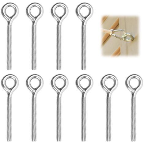 Bunthaus 10 Pièces M8 Vis Avec Anneau De Levage, 90 Mm Boulons À Oeil M8 Acier Inoxydable, Longue Poignée Œillets De Fil Pour Vis, Unsealed Eye Bolts Anneau A Visser Pour Suspension, Fixation, Corde