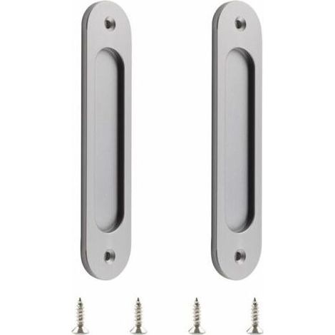 Lot De 2 Poignées De Porte Coulissantes Ovales En Alliage D'Aluminium Mat Avec Vis Pour Porte De Grange Coulissante