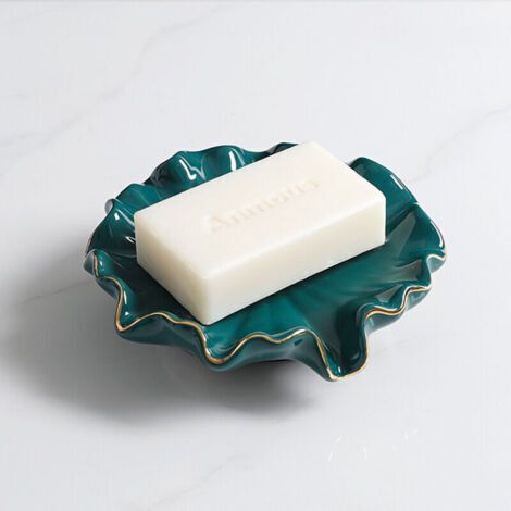 Bunthaus Porte-savon En Céramique, Porte-savon De Vidange, Porte-savon En Forme De Feuille De Lotus De Salle De Bain (vert)