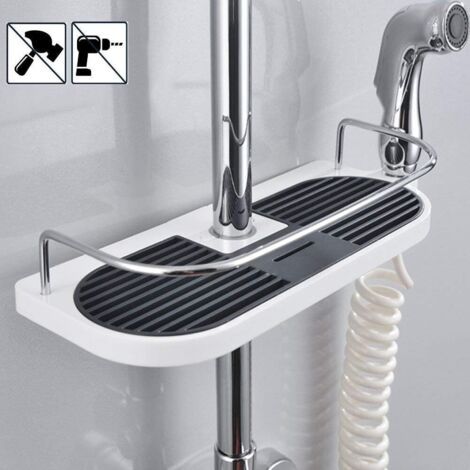 Bunthaus Étagère De Douche Télescopique,tablette De Douche Poteau Réglable En Alliage D'Aluminum Avec 2 Crochets Serviettes,montage Sans Perçage,organiseur De Salle De Bain,19-25mm