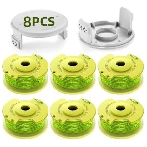 8 Paquet Modèle Actualisé Bobine Fil Coupe Bordure Convient Pour Ryobi One +18v,24v,40v Coupe Bordures,ø2.0mm Et 3.4m Longueur Ac14rl3a Remplacements Coupe Bordure(6 Bobine,2 Couvercle)