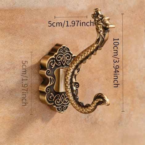 Pair Ensemble De Trois Crochets Vintage À Motif Dragon Chinois Avec Finition Antique, Livré Avec Fixations À Visser. Crochets Muraux Polyvalents Adaptés Pour Suspendre Des Serviettes, Des Clés, Des Sa