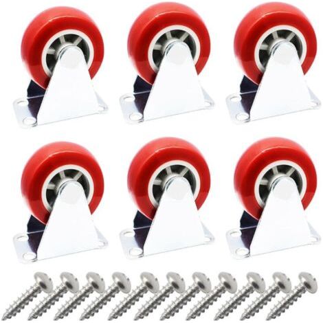 Bunthaus (free Screws)6 Packs，1.5 Inch Rigid No Swivel Plate Hard Rubber Caster Wheels For Furniture And Workbench