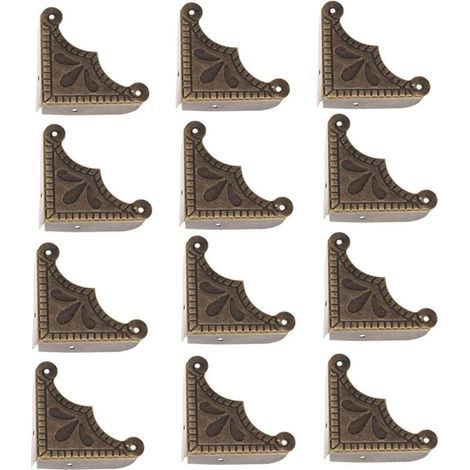 Bunthaus Csparkv 12pièces Protecteur De Coin Protecteur De Meubles Laiton Antique Jewelry Decorative Chest Boîte En Bois D'Angle Protecteur