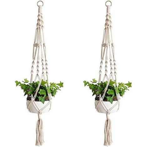 Pair 2 Pièce Suspension Corde Plante Macramé, Corde De Coton Panier De Fleurs En Macramé Suspendu Brindille Planteur De Suspension De Fleurs Pour Décoration De La Maison, Jardinage De Bureau, 4 Jambes