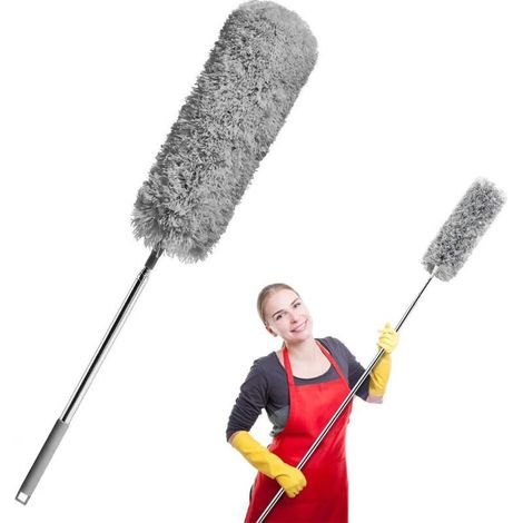 Pair Plumeau Telescopique 254cm, Tete De Loup Telescopique Microfibre Pliable Flexible Poignée En Acier Inoxydable, Lavable Parfait Pour Nettoyage Des Ventilateurs De Plafond, Toile D'Araignée