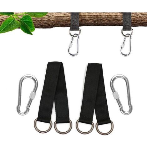 Bunthaus Csparkv Fixation De Balançoire, Fixation Pour Hamac, 2 X 25cm, Sangles De Hamac Avec 2 Mousquetons Lourds Et Anneaux En D, Sangles En Polyester Pour Balançoire D'Arbre Suspension, Fauteuil Su