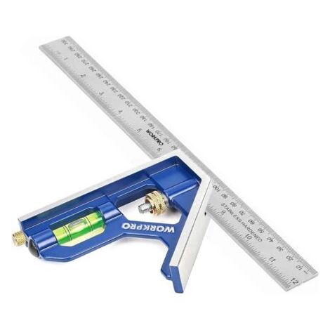 Bunthaus Lntyq Règle D'Angle De Combinaison, Equerre À Combinaison 300mm En Acier Inoxydable, Équerre Combinée Avec Niveau À Bulle Et Tire-lignes Pratique, Idéal Pour Mesure, Marquage