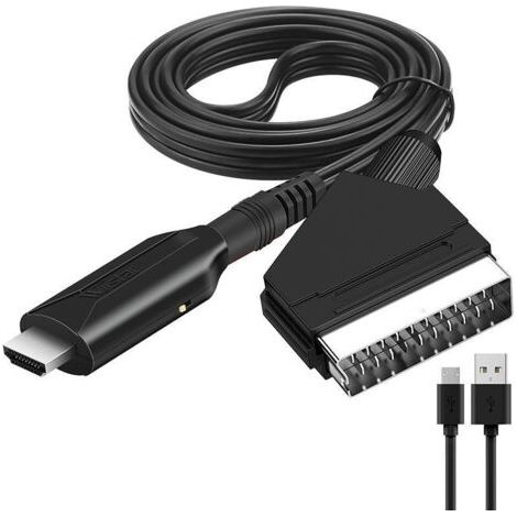 Bunthaus Convertisseur Scart Vers Hdmi 1m – Résolution Full Hd 720p/1080p – Compatible Lecteurs Dvd, Vhs, Consoles – Alimentation Micro Usb Tv 720 P