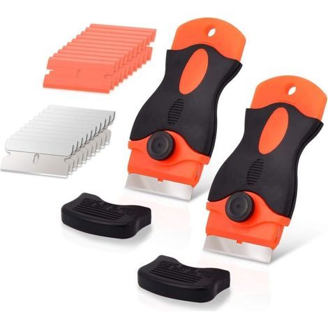 Bunthaus 2 Pcs Grattoir Plaque Vitrocéramique Avec 10 Raclettes De En Plastique +10 Pièce Lames Métallique, Grattoir Vitrocéramique Pour Enlever Les Étiquettes, Orange