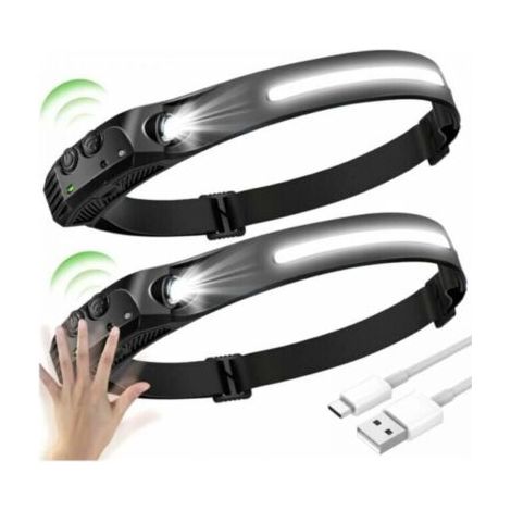 Bunthaus 2pcs Led Lampe Frontale,, Led Lampe Frontal À Capteur, Lampe Frontale À Led Etanches Usb Rechargeables
