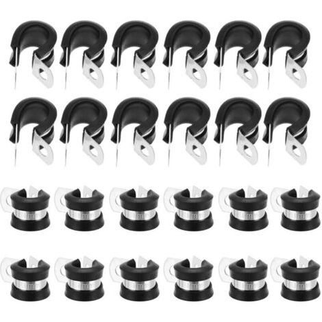 Bunthaus 24 Pièces Colliers De Serrage En Acier Inoxydable 10mm Colliers De Fixation De Tubes P-clips Avec Revêtement En Caoutchouc Pour L'Électricité Automobile Tube Tuyau Fil Corde Câble