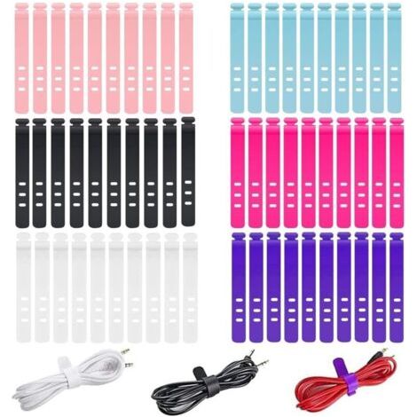 Bunthaus Lot De 60 Serre-câbles Réutilisables En Silicone, Serre-câbles Pour La Gestion Des Câbles Et Fils, Câble De Données, 6 Couleurs