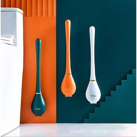 Pair Kalavika Brosse De Toilette Brosse Wc En Silicone Avec Support À Séchage Rapide Pour Toilette De Salle De Bain, Orange