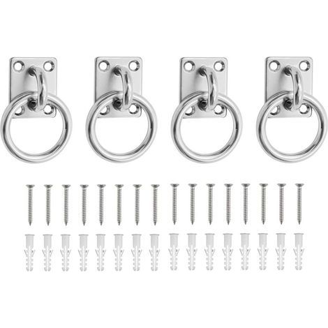 Bunthaus 4 Pièces Plaques Œil Acier Inoxydable, Œillet 0,5 Mm Fixation Plafond Acier Inox 304, Carré Anneaux De Fixation Cheval, Avec 16 Vis Et Tube D'Expansion, Pour Vcuries, Navires, Machines