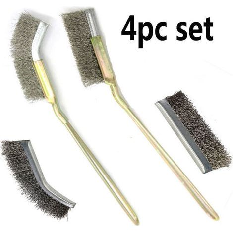 Bunthaus Mini Brosses Métalliques,inoxydable Brosses Métalliques Set Poignée Courbée Droite Nettoyage Accessoires
