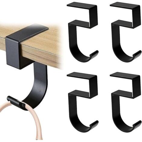 Bunthaus Lot De 4 Crochets De Bureau Portables En Aluminium Pour Étudiant Et Bureau, Sans Clous, Support De Sac À Main, Support De Sac À Main, Support Pour Casque, Sac À Dos
