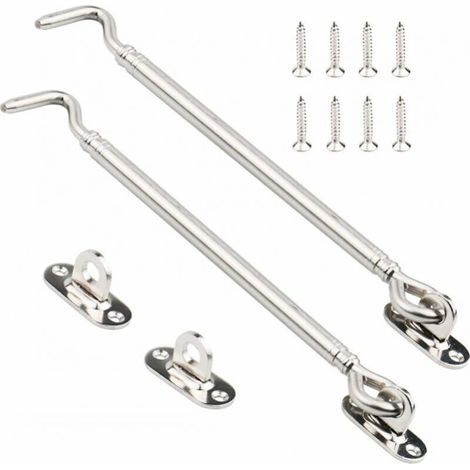 Bunthaus Paquet De 2 Crochet De Cabine En Acier Inoxydable, Abri De Verrouillage De Verrou De Portail Robuste, Loquet De Porte Pivotante, Appareillage De Fenêtre Support Silencieux Avec Vis, 205 Mm