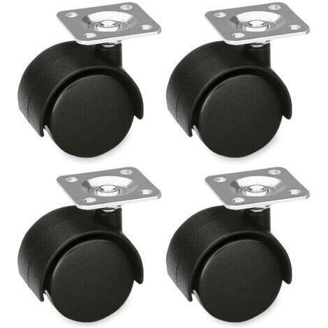 Bunthaus Lot De 4 Roulettes Meubles 49mm Sans Frein - 50kg/roue Platine Acier Pour Chaises Bureau & Tables Basses