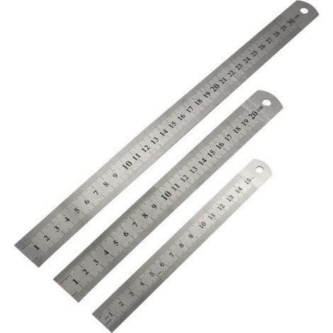 Pair 3 Pcs Règle Graduée Droites En Métal Couture Double Faces Règle Ecolier Dessin Tailleur Instrument De Mesure 15 / 20 / 30 Cm