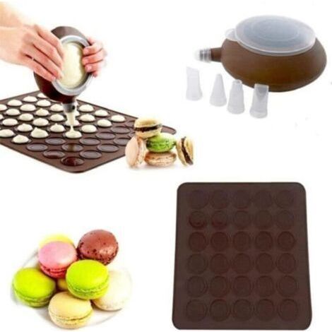 Pair Tapis De Cuisson Macarons, Plaque À Macarons Meringues Moule En Silicone Pour 30 Coques Macarons Avec 1 Poche À Douille