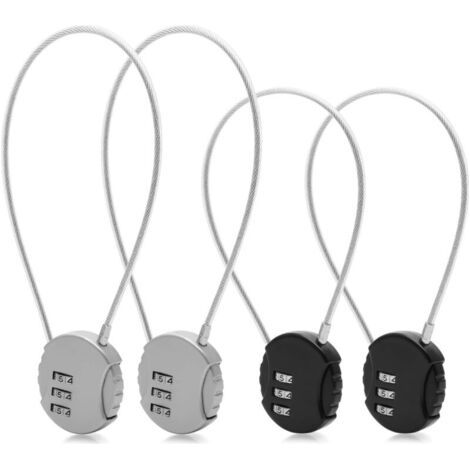 Bunthaus Cadenas À Combinaison 3 Chiffres, 4 Pièces Avec Câble Long, Idéal Pour Valises, Casiers Et Équipements Sportifs