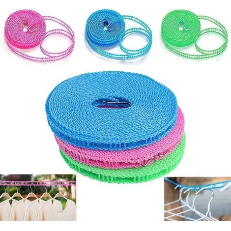 Pair Corde À Linge En Nylon,6 Pièces Cordes À Linge Exterieur, Antidérapante Portable Clôture Étendoir Corde(3m,5m)