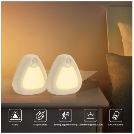Bunthaus Lot De 2 Veilleuses Enfants Led Détecteur De Mouvement 3200k Sans Fil (blanc Chaud