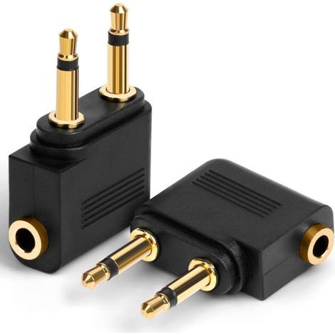 Bunthaus Adaptateurs Pour Casque D’avion Plaqué Or, [lot De 2] 3,5 Mm Femelle Aux Audio Jack Or Plaqué Billets Avion Casque Adaptateurs, Double Jack Adaptateurs Airline Ecouteur Flight Headphone Adapt