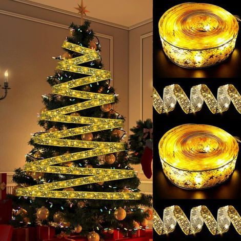 Bunthaus Guirlande Lumineuse À Ruban 10m 100 Led Lumières De Ruban Sapin De Noël Ruban Sapin Noël Led Décoration De Guirlande Lumineuse Pour Nouvel An, Fête, Mariage, Décorations D'Arbre De Noël