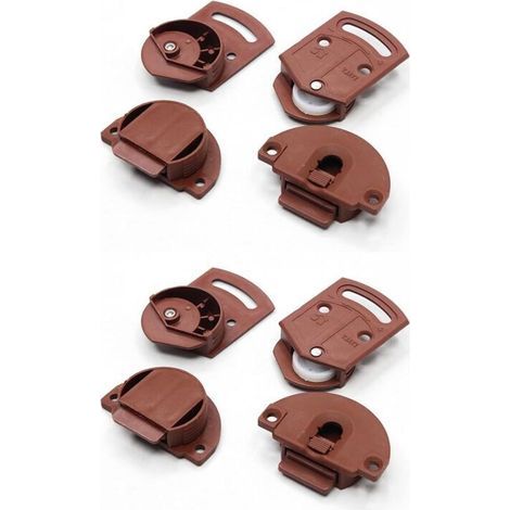 Bunthaus Lot De 4 Paires (8 Unités) Avec Guide Rail En Plastique Brun. Roulette Placard Porte Coulissante Armoire. Système Coulissant Intégré Pour Meuble Encastré