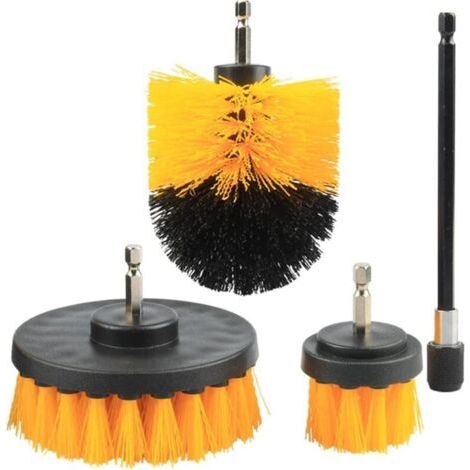 Bunthaus Kit De 4 Brosses Rotatives Pour Perceuse - Nettoyage Voiture, Cuisine, Salle De Bain, Avec Tige D'Extension