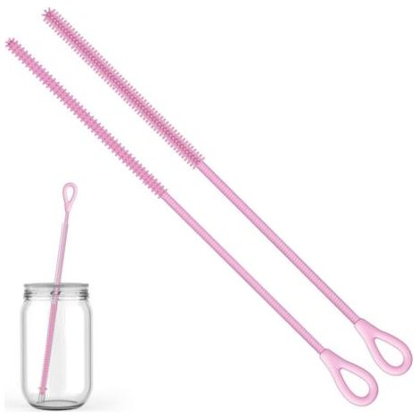 Bunthaus Lot De 2 Brosses À Paille En Silicone, Avec Trou De Suspension, Flexibles, Réutilisables, Pour Métal, Verre, Pailles À Smoothie, Biberons, 6 Mm + 9 Mm (rose)